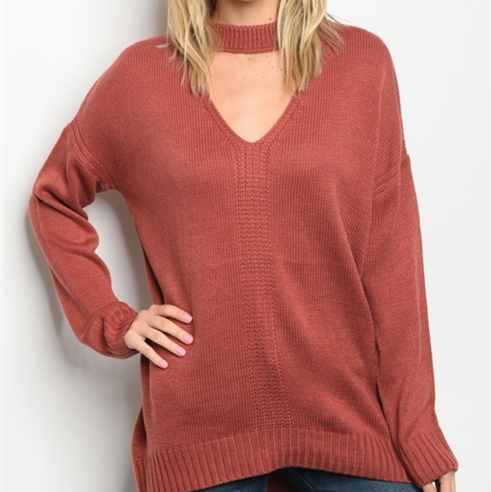 LAST 1! Brick tunic sweater with choker detail - Picture 2 of 5